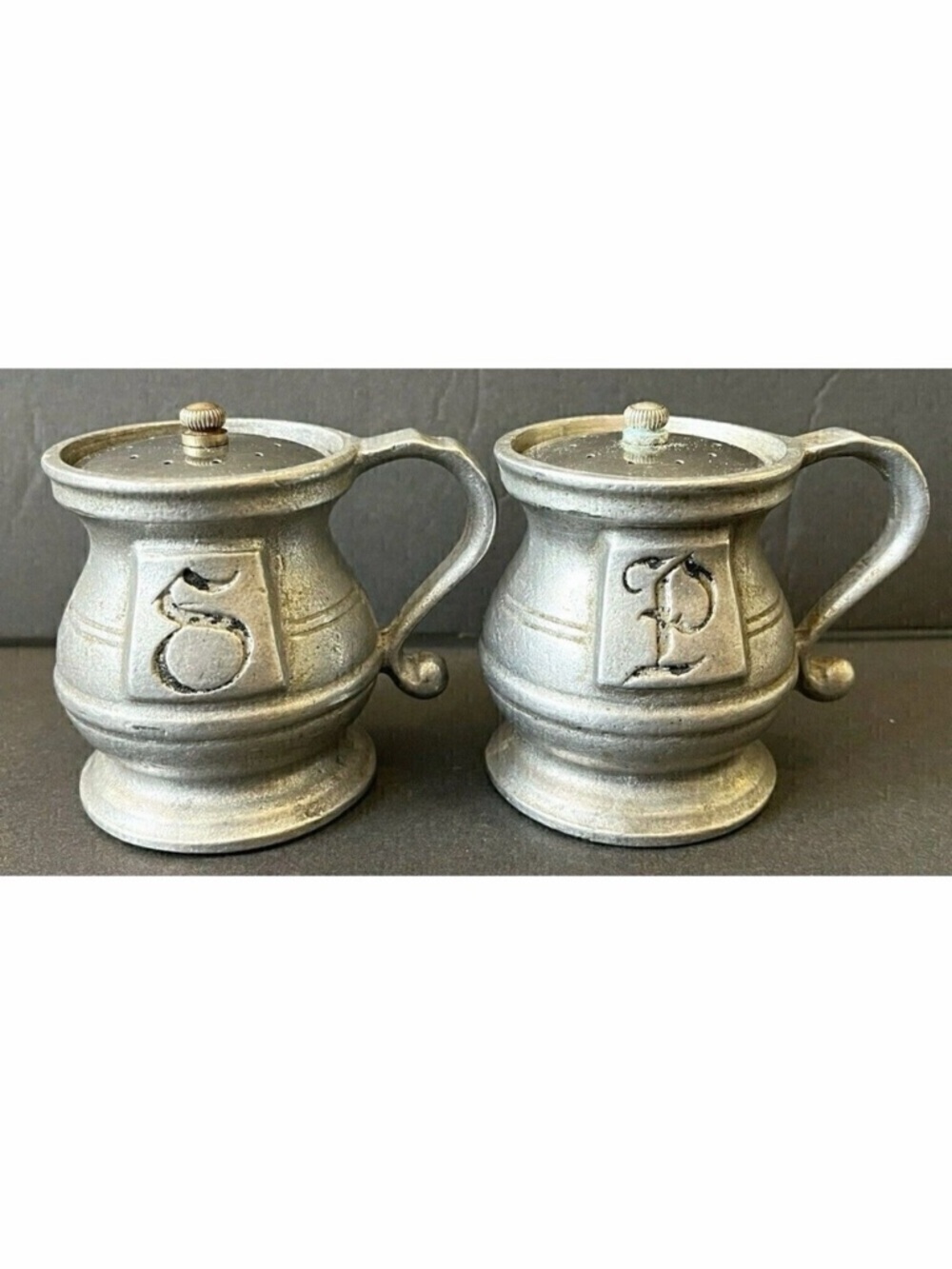 Wilton Armetale Pewter Salt and Pepper Shakers Plough Tavern Vintage RWP Metal